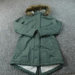 Gap Jacket Womens S Green Sherpa Army Military Fishtail Parka Faux Fur Hood Coat